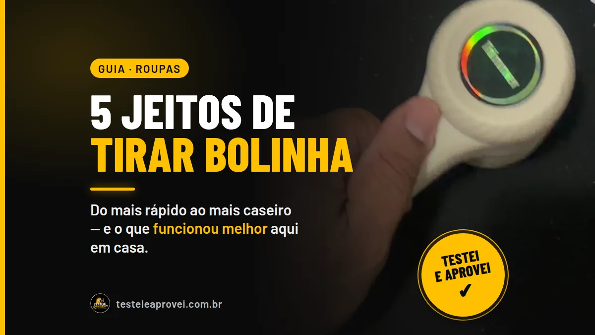 Capa: 5 jeitos de tirar bolinha da roupa, com papa bolinha elétrico na mão sobre moletom preto